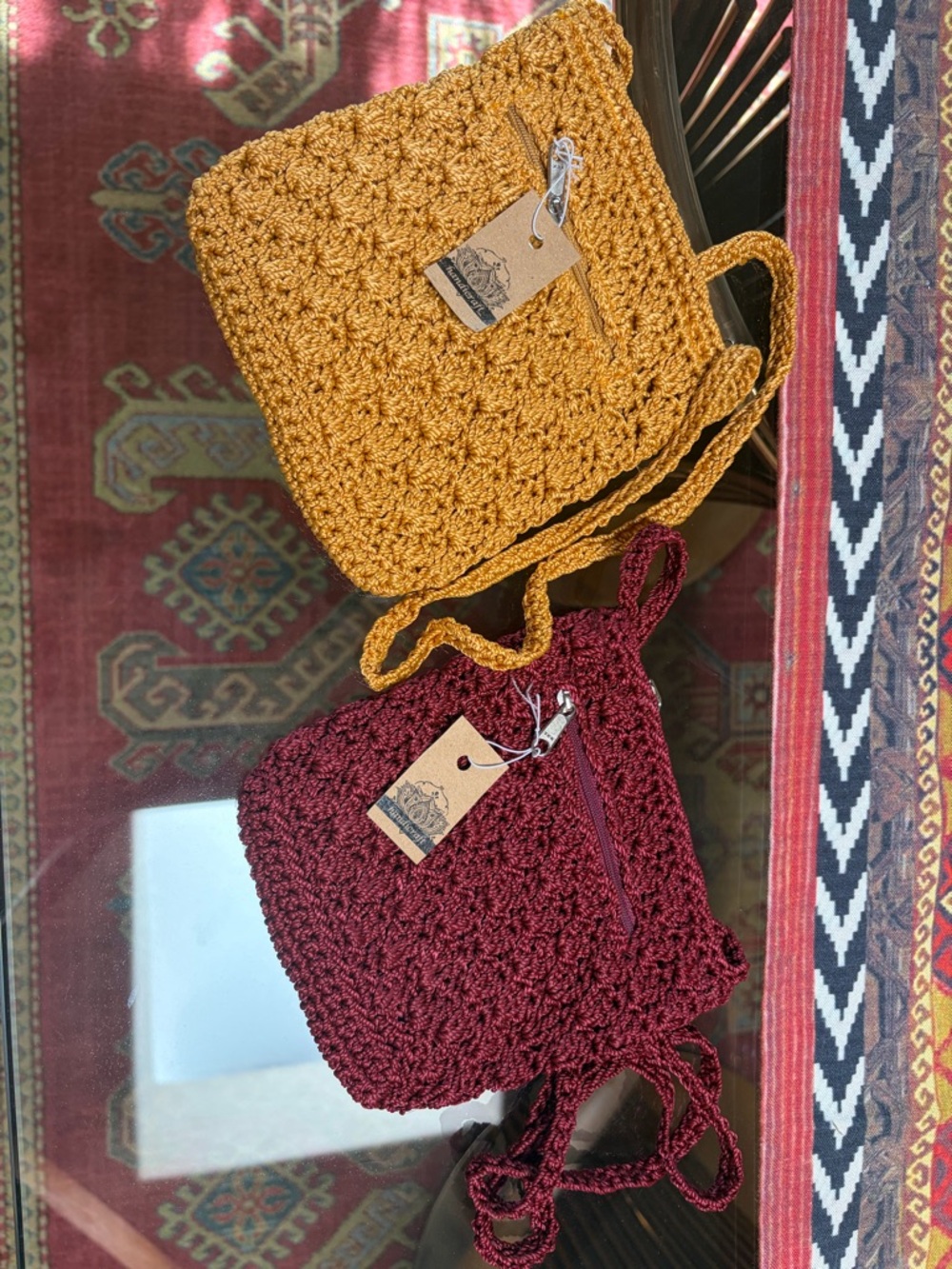 Handmade Crochet Mini Bag in Mustard and Burgundy by